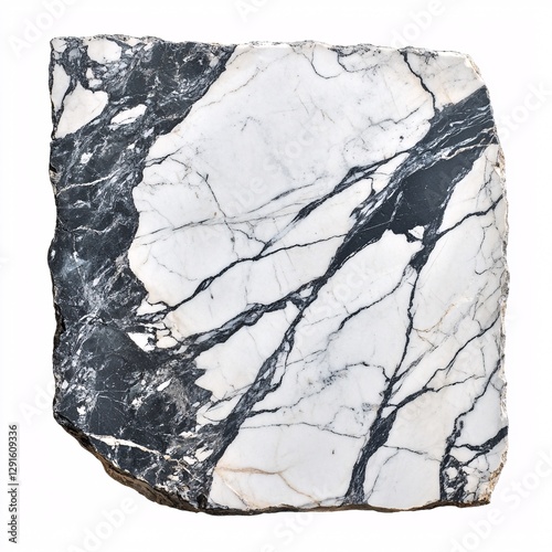 Close-up of Rough White Marble with Dark Veining and Natural Fractures