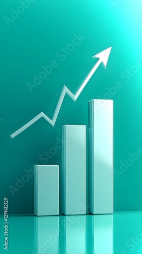 Growth chart with rising arrow against a turquoise background illustrating business progress and success strategies