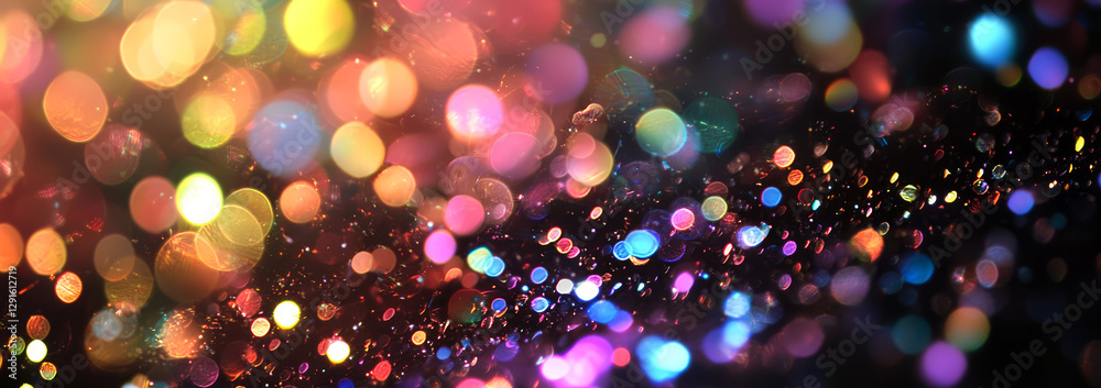 Naklejka premium Abstract bokeh background with vibrant rainbow light refraction. Prism glow, colorful lens flare, ethereal colorful sparkles create a futuristic, cyber and cosmic atmosphere. Generative ai