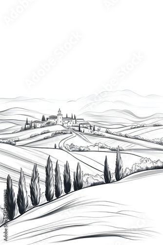 Obraz na płótnie Minimalist Black and White Tuscan Landscape Outline w salonie