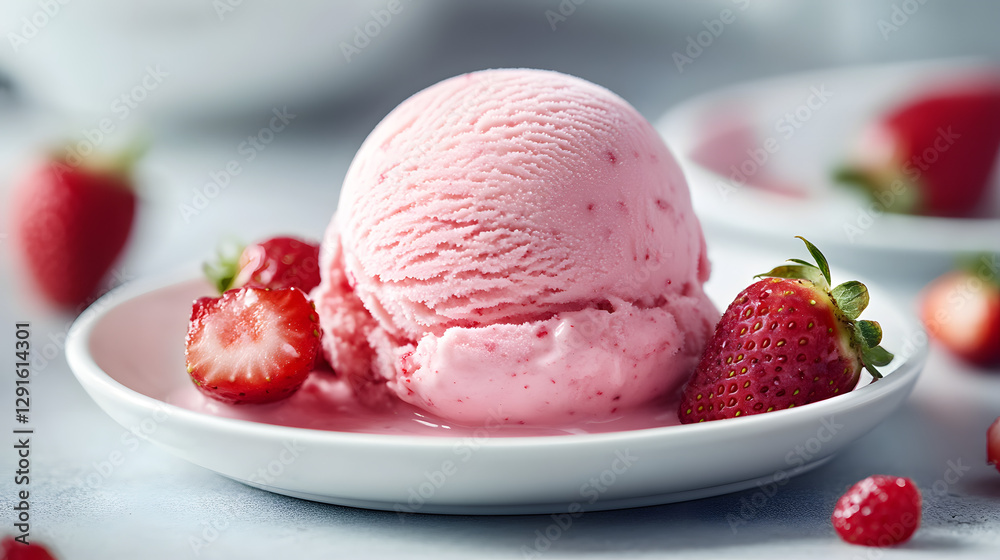 Photorealistic Strawberry Ice Cream with Fresh Strawberries