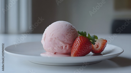 Obraz na płótnie Photorealistic Strawberry Ice Cream with Fresh Strawberries w salonie