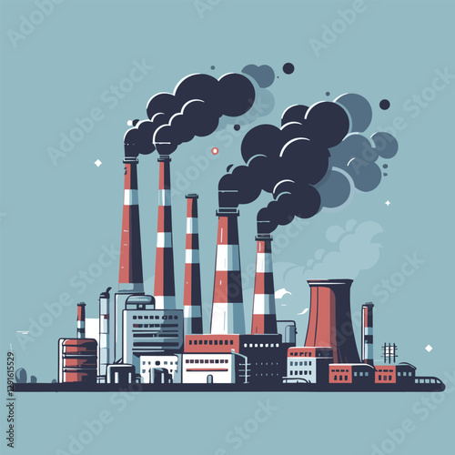 vector industry machines and smoke illustration