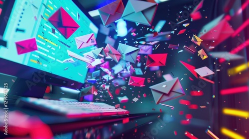 Colorful Chaos of Emails Bursting from a Computer Screen