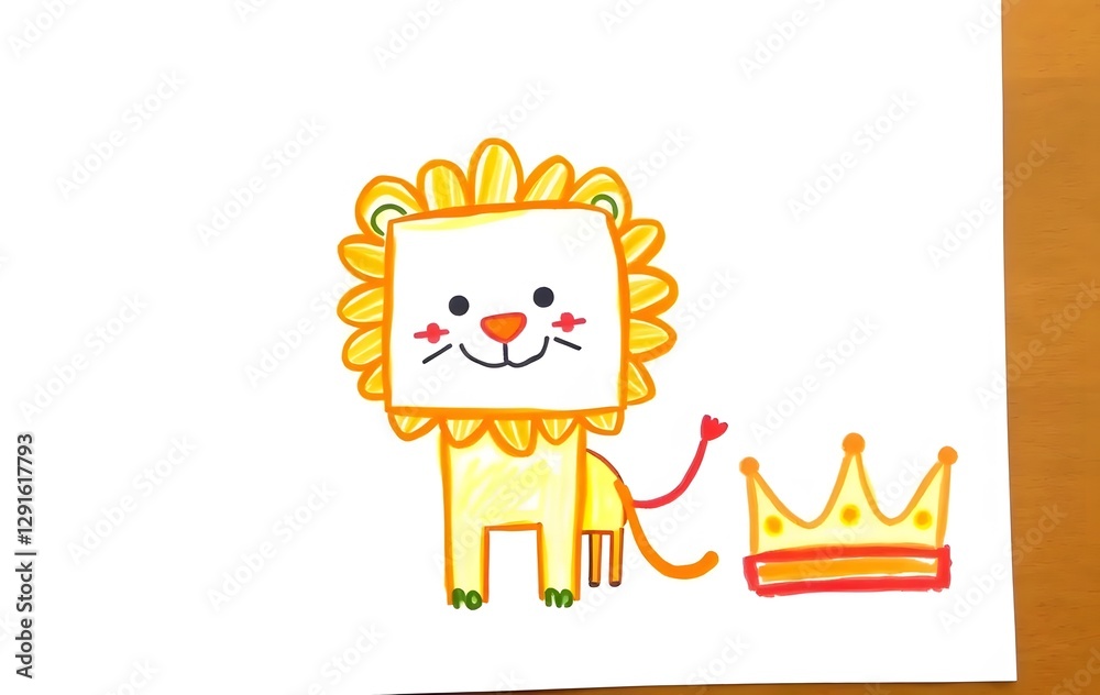 Fototapeta premium Cute crayon doodle Regal Field Lion