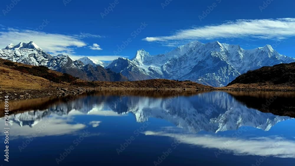 Stunning mountain landscape with clear lake reflection during a sunny day in the Himalayas Stunning mountain landscape with clear lake reflection during a sunny day in the Himalayas