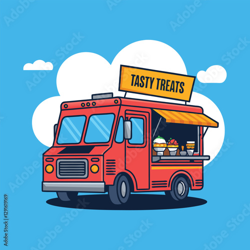 Dessert Food Truck Logo, Street Vendor Illustration 