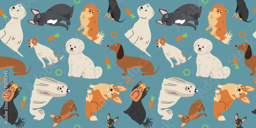 Seamless pattern dogs of different breeds. Pets, animals. Background for decoration and textiles