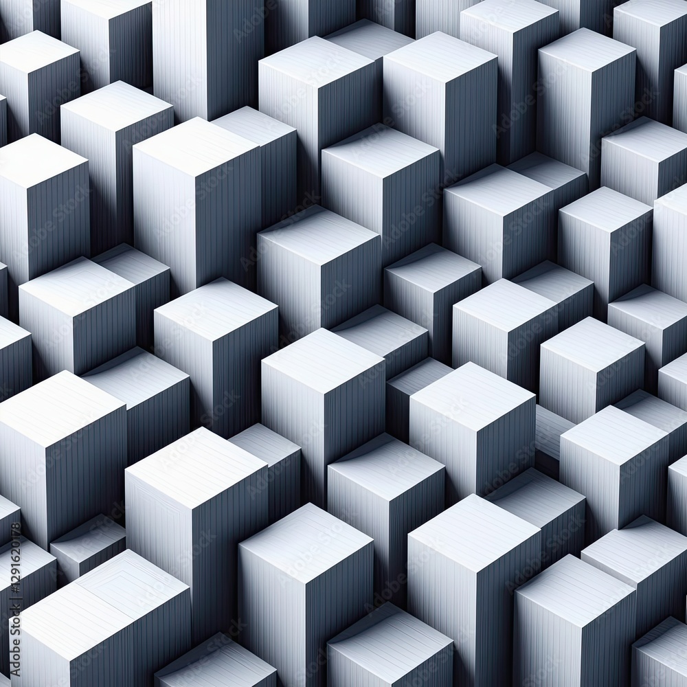 Obraz premium A mesmerizing background featuring interlocking 3D cubes in shades of gray and white, creating a hypnotic optical illusion effect. The seamless pattern adds a futuristic and abstract touch