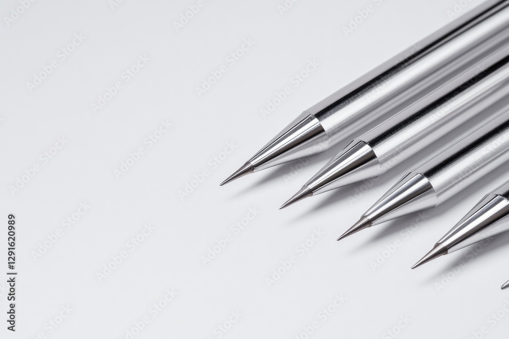 Shiny metal pens aligned neatly, showcasing precision and elegan Shiny metal pens aligned neatly, showcasing precision and elegan