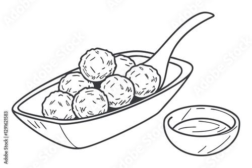 Meatball Line Drawing Illustration