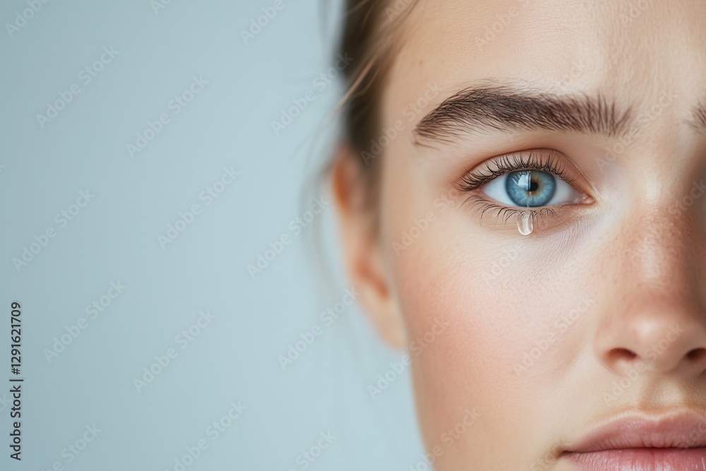 Träne auf Wange einer jungen Frau – emotionale Nahaufnahme
Träne auf Wange einer jungen Frau – emotionale Nahaufnahme