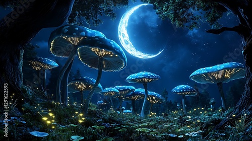 Wallpaper Mural Enchanted Mushroom Grove at Night: A 3D Render of a Magical Forest AI Generated Torontodigital.ca