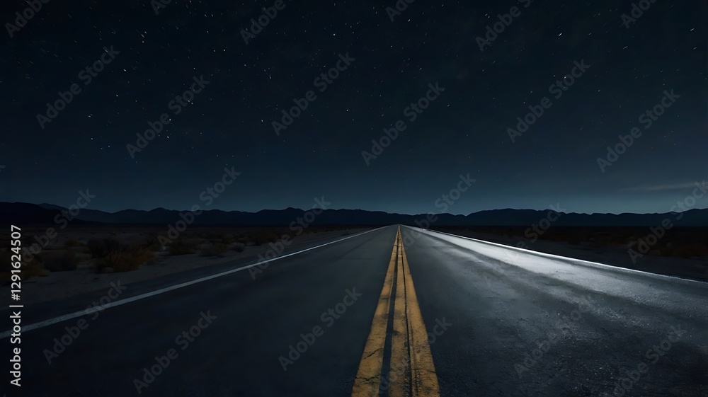 Fototapeta premium Endless Road Under a Starry Sky, road in the night,