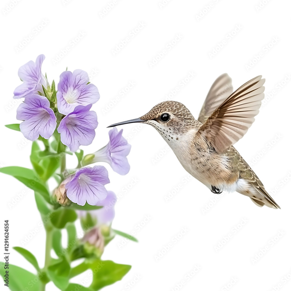 Hummingbird feeding on purple flowers Hummingbird feeding on purple flowers