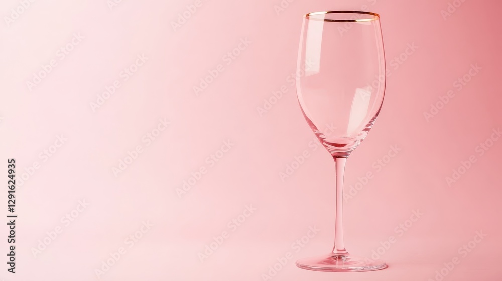 Elegant empty wine glass with a golden rim displayed against a soft pink background in a minimalist setting Elegant empty wine glass with a golden rim displayed against a soft pink background in a minimalist setting