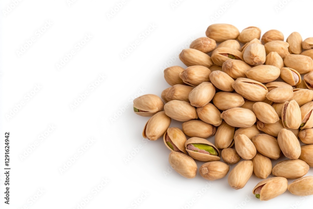 Pistachio nuts, isolated on a white background, ultra-realistic photography Pistachio nuts, isolated on a white background, ultra-realistic photography