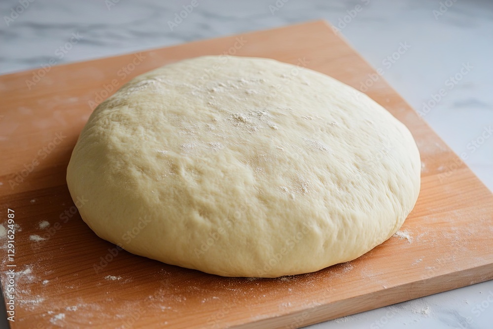 Homemade bread dough resting on a wooden surface in a bright kitchen setting during the morning Homemade bread dough resting on a wooden surface in a bright kitchen setting during the morning