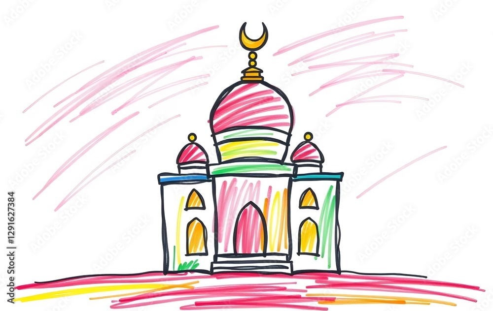 Naklejka premium Vibrant crayon scribbles of the Sumenep Mosque