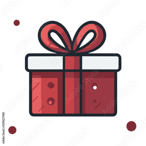 Colorful gift box with a red ribbon and decorative elements on a white background