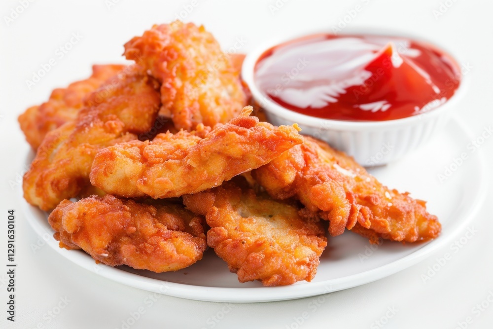 Delicious Chicken Nuggets Served with Flavorful Dipping Sauce on White Background Delicious Chicken Nuggets Served with Flavorful Dipping Sauce on White Background