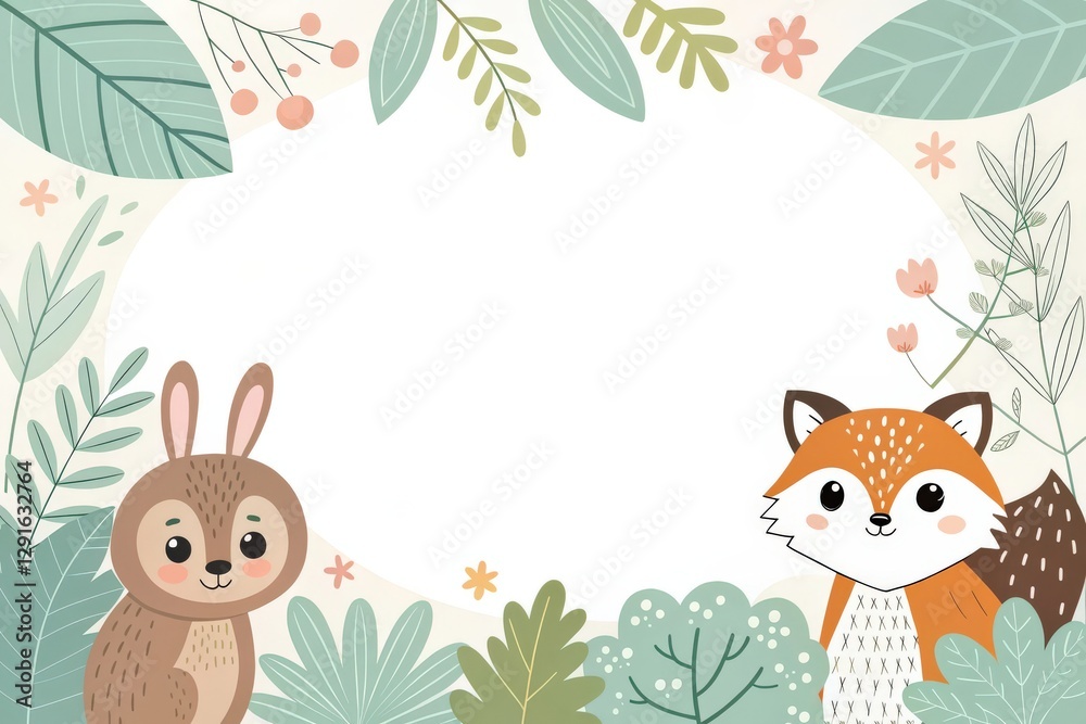 Fototapeta premium cute fox and rabbit in a jungle