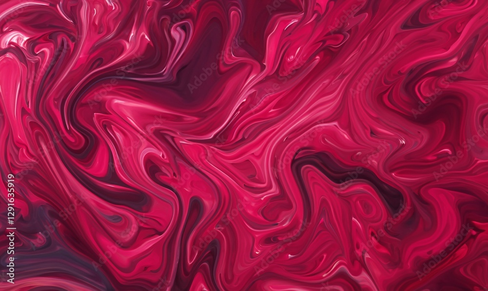 Burgundy liquid background. Beautiful abstraction of liquid paints in slow blending flow mixing together gently. Creative abstract mixed red color painting with marble liquid effect panorama.