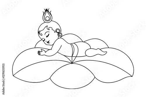 Sleeping Baby Krishna Line Art Hindu Deity, Infant, God, Lotus, Peaceful
