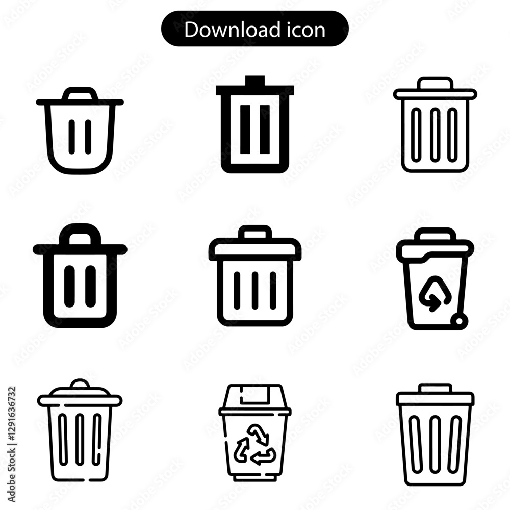 Delete, trash bin, garbage icon symbol vector template collection icon set on white background use web, app, logo.
Delete, trash bin, garbage icon symbol vector template collection icon set on white background use web, app, logo.