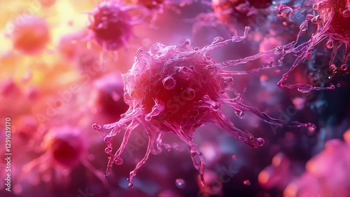 A hyperdetailed microscopic view of cancer cells growing in a biological environment