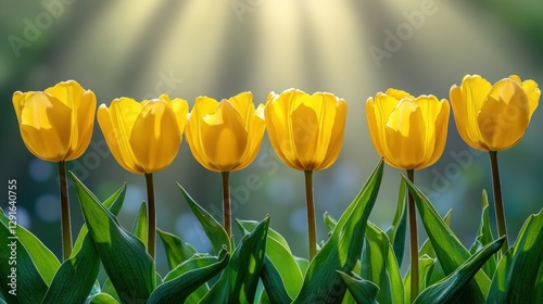 Sunlit Yellow Tulips in Garden photo