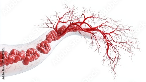 Illustration of Blood Clot Formation in Vein with Detailed Vascular Anatomy Representation