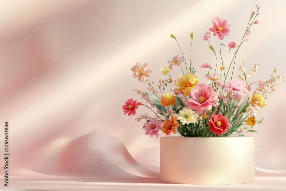 Vibrant Arrangement of Colorful Flowers in Soft Pastel Background for Elegant Decor Vibrant Arrangement of Colorful Flowers in Soft Pastel Background for Elegant Decor