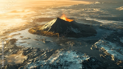 Iceland Litli Hrutur Volcano Aerial View from Airplane photo