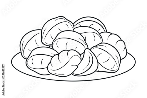 Elegant Line Art of Gnocchi on a Plate