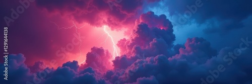 Dramatic cloud formations with vibrant lightning bolts , abstract, rumble