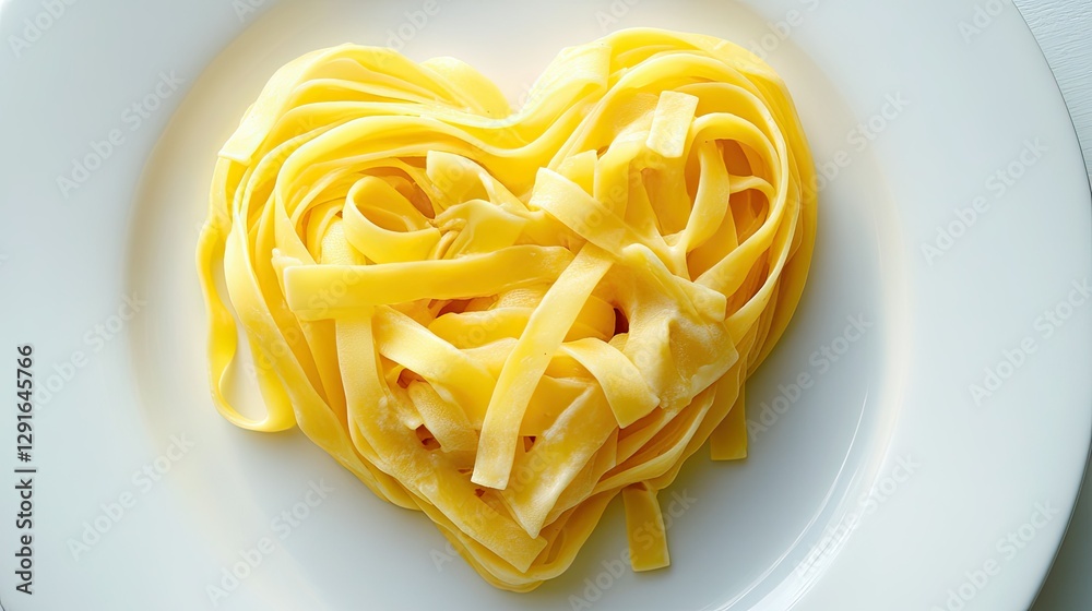 Heart-shaped pasta served with a creamy sauce on a white plate Heart-shaped pasta served with a creamy sauce on a white plate