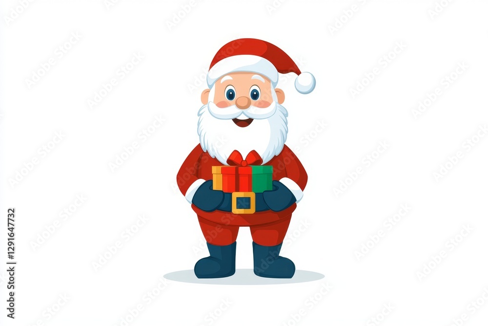 a 2D cartoon illustration of a person dressed as Santa Claus delivering gifts, festive and joyful, white background a 2D cartoon illustration of a person dressed as Santa Claus delivering gifts, festive and joyful, white background