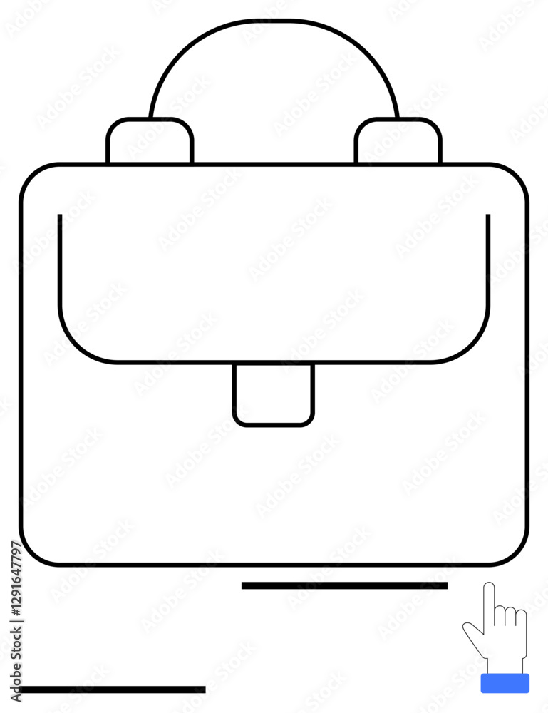 Simplistic line-drawn briefcase with a handle and clasp paired with a pointing cursor. Ideal for business, careers, navigation, workflow, digital work, online tools, abstract line flat metaphor Simplistic line-drawn briefcase with a handle and clasp paired with a pointing cursor. Ideal for business, careers, navigation, workflow, digital work, online tools, abstract line flat metaphor
