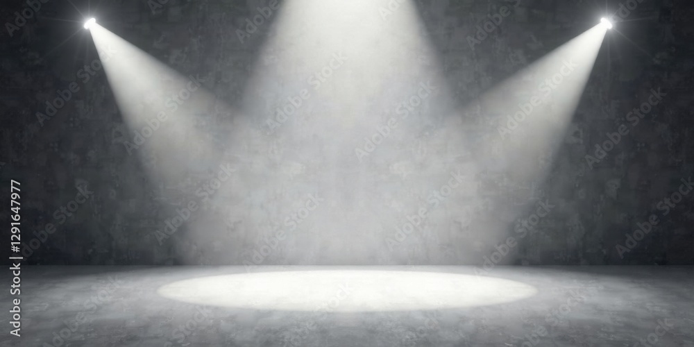 Obraz premium Empty stage with three spotlights illuminating a circular area on a textured floor
