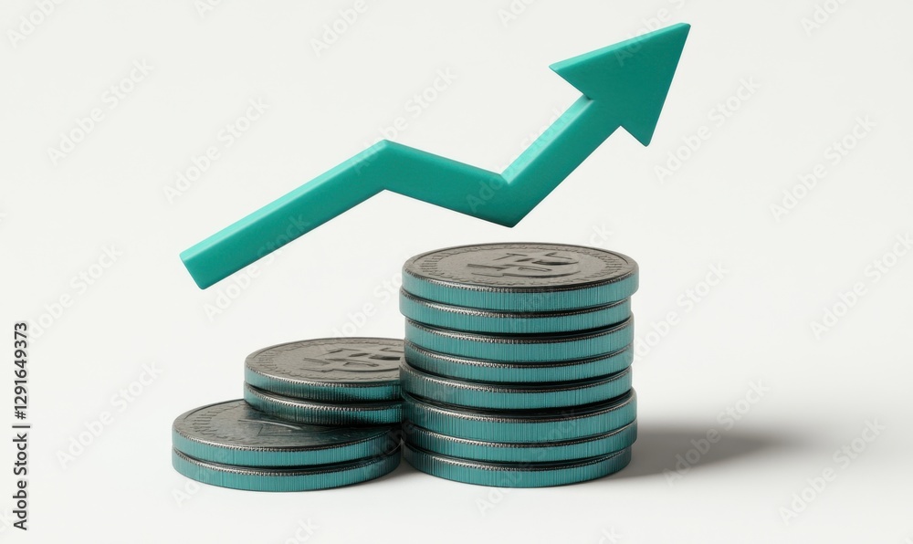 Financial growth represented by stacked coins and an upward arrow on a neutral background