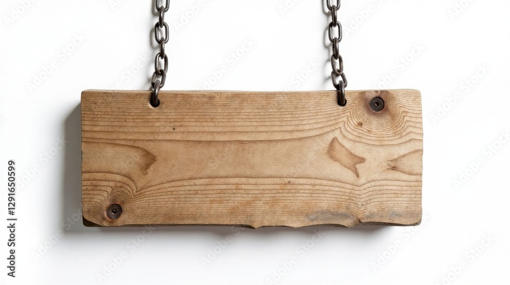 Rustic Wooden Signboard Hanging on Chains, Ready for Your Message or Announcement Rustic Wooden Signboard Hanging on Chains, Ready for Your Message or Announcement