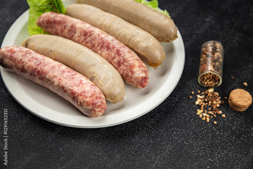 sausages raw meat pork, beef, chicken, lamb fresh tasty food dish gourmet food background on the table rustic food top view copy space sausages raw meat pork, beef, chicken, lamb fresh tasty food dish gourmet food background on the table rustic food top view copy space