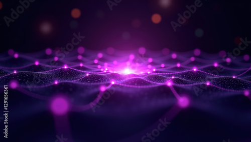 Cyberspace, data flow visualization, purple glowing nodes, interconnected networks, bright central light，Digital Abstraction Background
