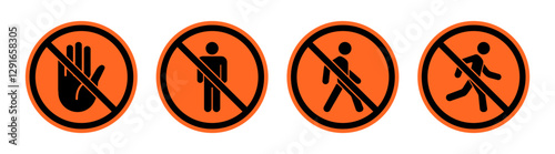 No entry sign. Stop signs collection. Prohibition sign walking pedestrian. Stop hand, warning stop icons.