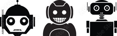Three Retro Robot Icons Classic, Smiling, and Simple Designs
