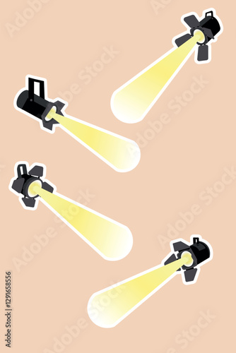 A set of stage spotlight stickers with sliding doors emit a bright yellow beam.