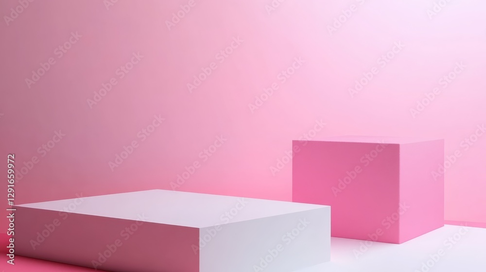 Fototapeta premium A sleek and minimalist display featuring an arrangement of pink and white geometric shapes enhances the aesthetic of a contemporary interior space