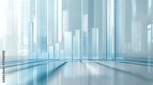 Frosted glass 3D graph visualizing financial growth, clean and modern design, abstract economic concept.
