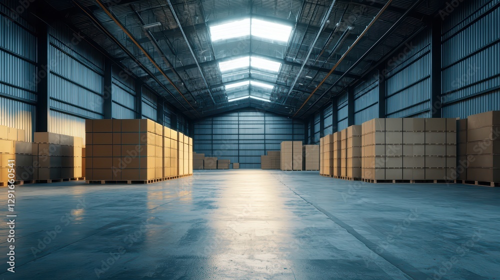 Industrial Warehouse Interior with Steel Beams and Boxes in Chaos Industrial Warehouse Interior with Steel Beams and Boxes in Chaos